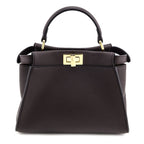 Fendi Chocolate Vitello Seta Mini Iconic Peekaboo Bag