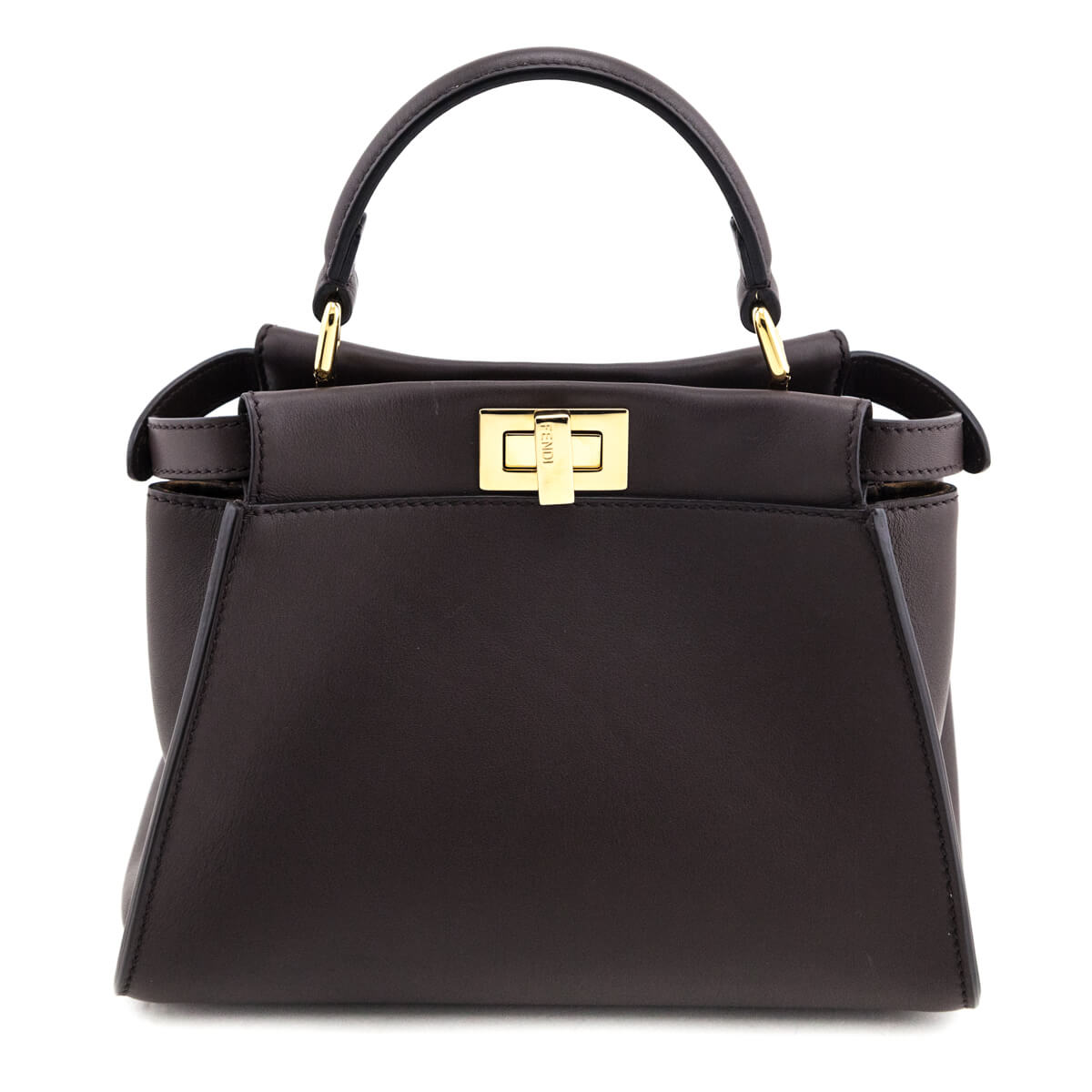 Fendi Chocolate Vitello Seta Mini Iconic Peekaboo Bag