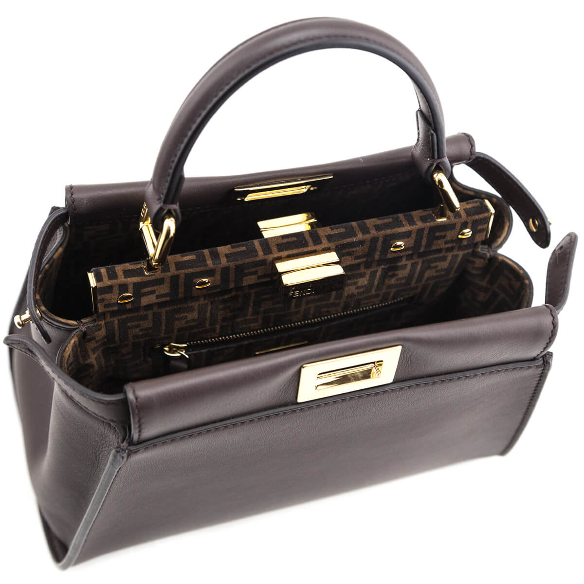 Fendi Chocolate Vitello Seta Mini Iconic Peekaboo Bag