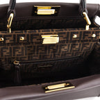 Fendi Chocolate Vitello Seta Mini Iconic Peekaboo Bag
