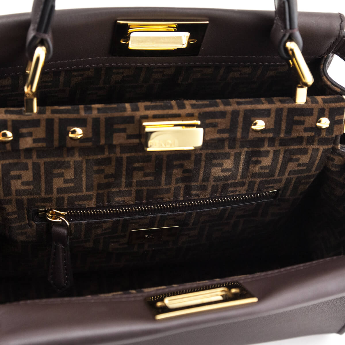 Fendi Chocolate Vitello Seta Mini Iconic Peekaboo Bag