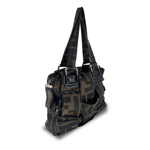 Fendi Zucca Woven Crossword Black-Brown Canvas Bag