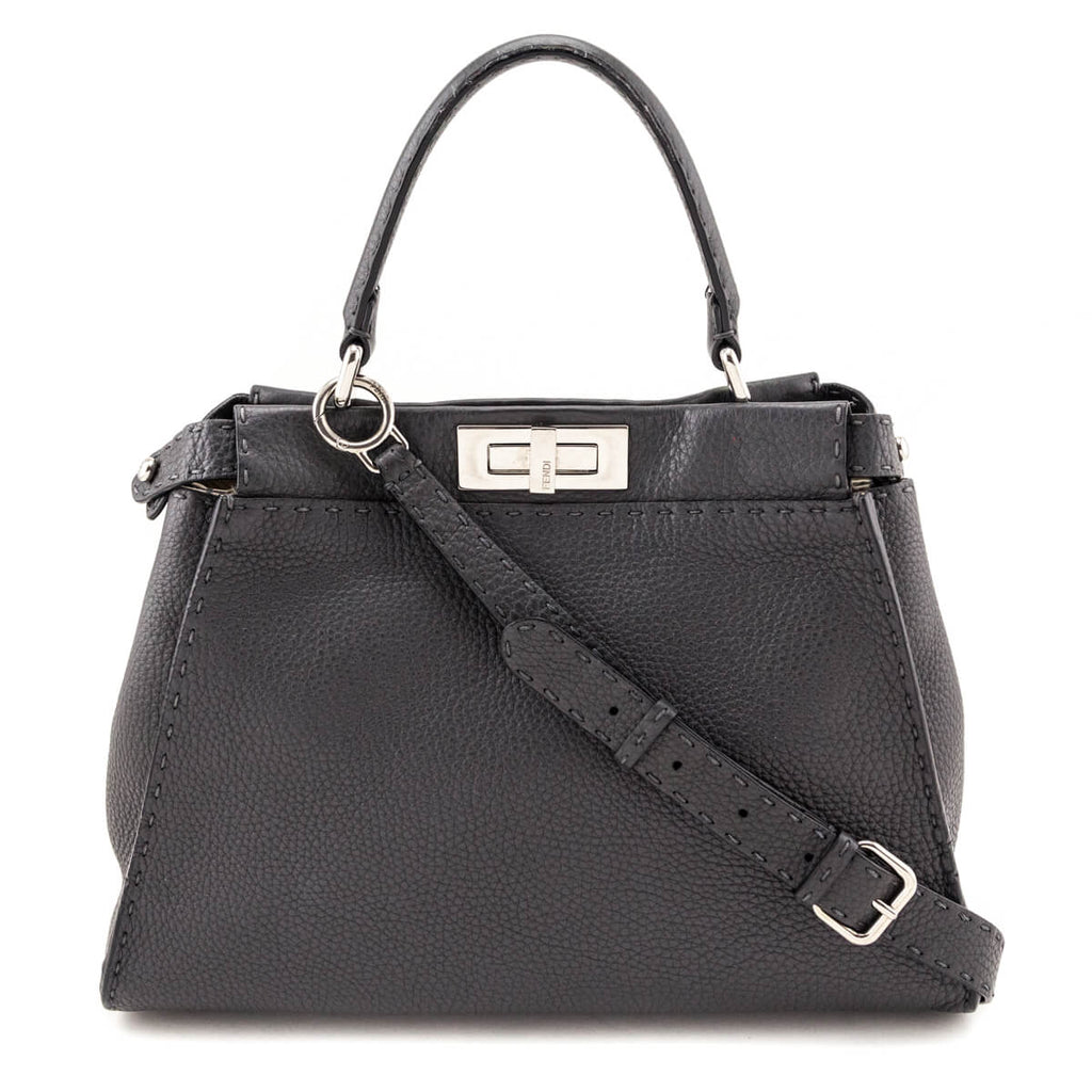 Fendi Gray Cuoio Romano Selleria Medium Peekaboo Iconic Satchel