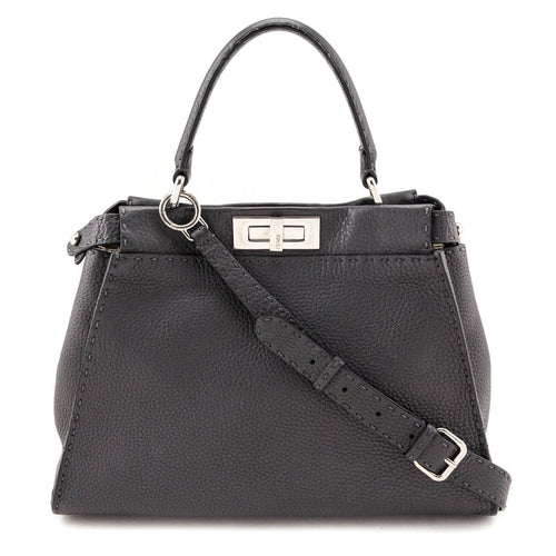 Fendi Gray Cuoio Romano Selleria Medium Peekaboo Iconic Satchel