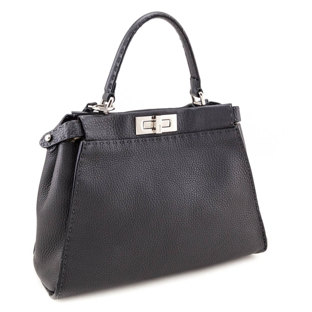 Fendi Gray Cuoio Romano Selleria Medium Peekaboo Iconic Satchel