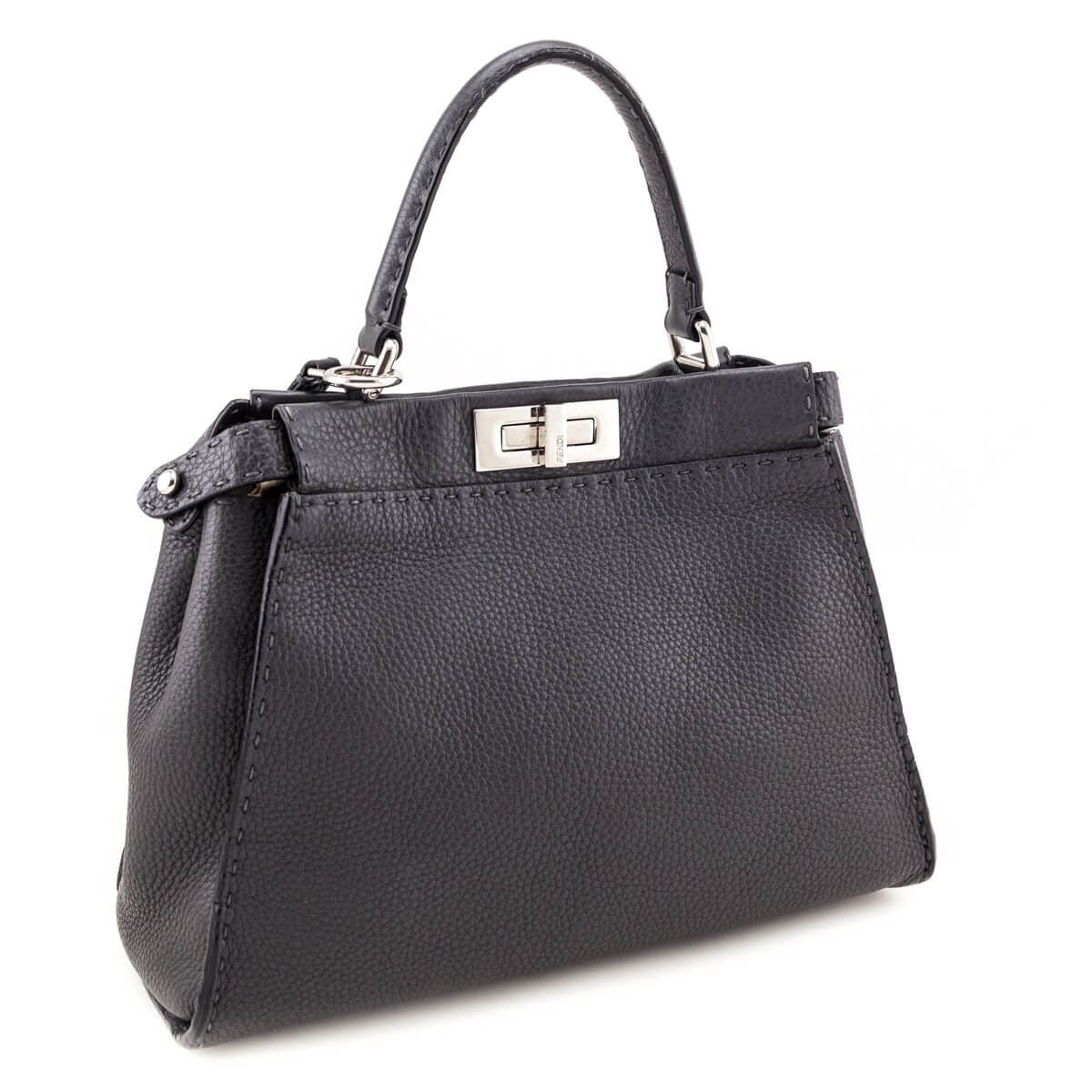Fendi Gray Cuoio Romano Selleria Medium Peekaboo Iconic Satchel