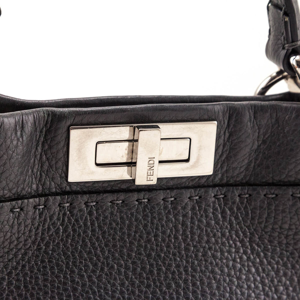 Fendi Gray Cuoio Romano Selleria Medium Peekaboo Iconic Satchel