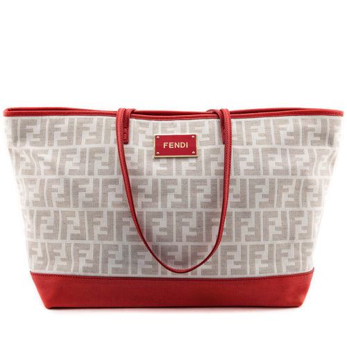 Fendi Ivory & Red FF Zucca Roll Tote