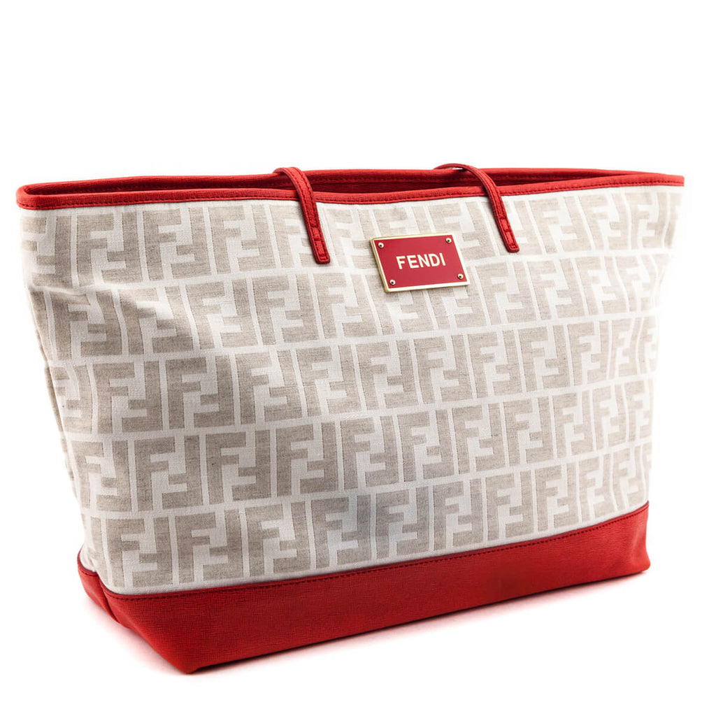 Fendi Ivory & Red FF Zucca Roll Tote