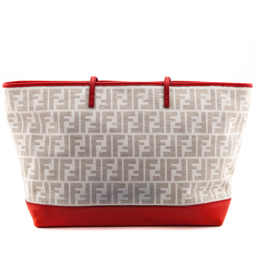 Fendi Ivory & Red FF Zucca Roll Tote