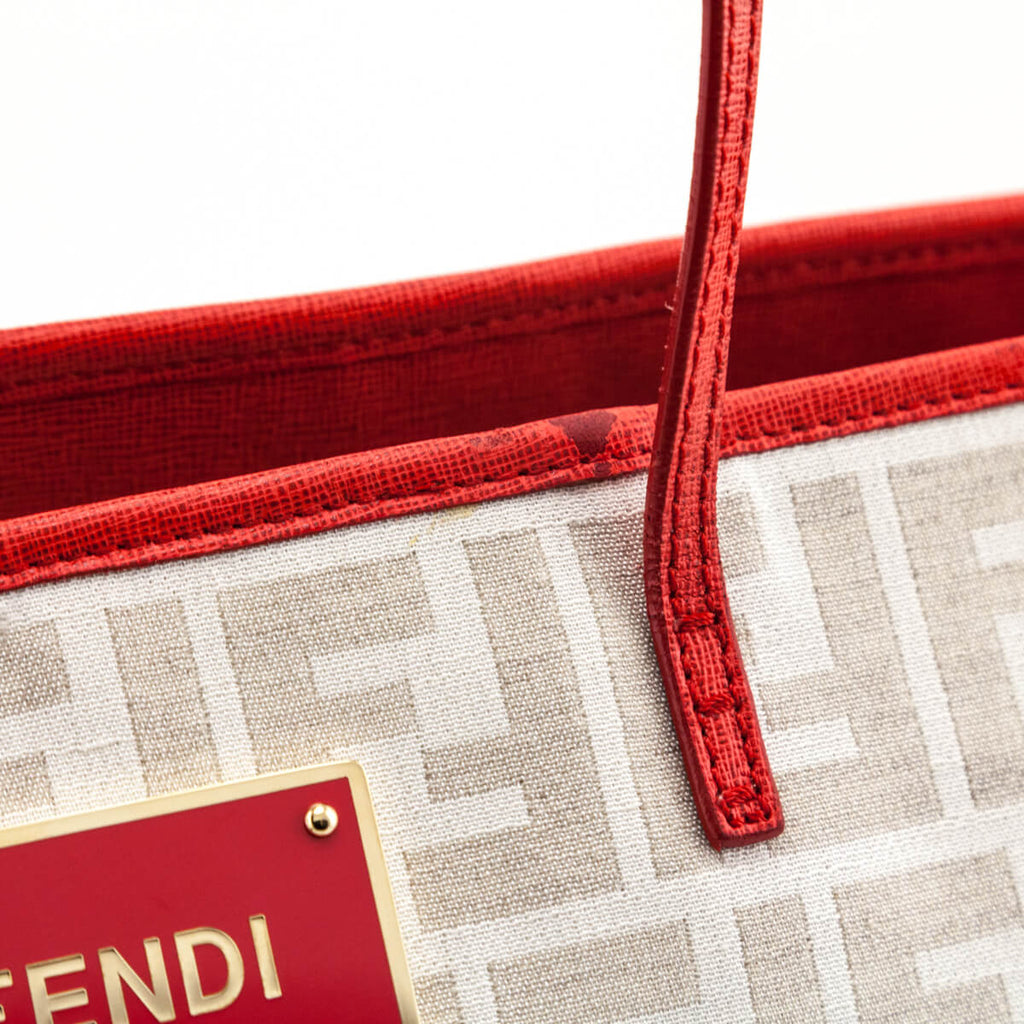 Fendi Ivory & Red FF Zucca Roll Tote