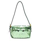 Fendi Light Green Satin Sequin Paillettes Shiny Nappa Mini Baguette 1997