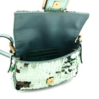 Fendi Light Green Satin Sequin Paillettes Shiny Nappa Mini Baguette 1997