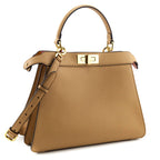 Fendi Miele Scuro Vitello Seta Nappa Medium Peekaboo I SEE U Satchel