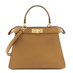 Fendi Miele Scuro Vitello Seta Nappa Medium Peekaboo I SEE U Satchel