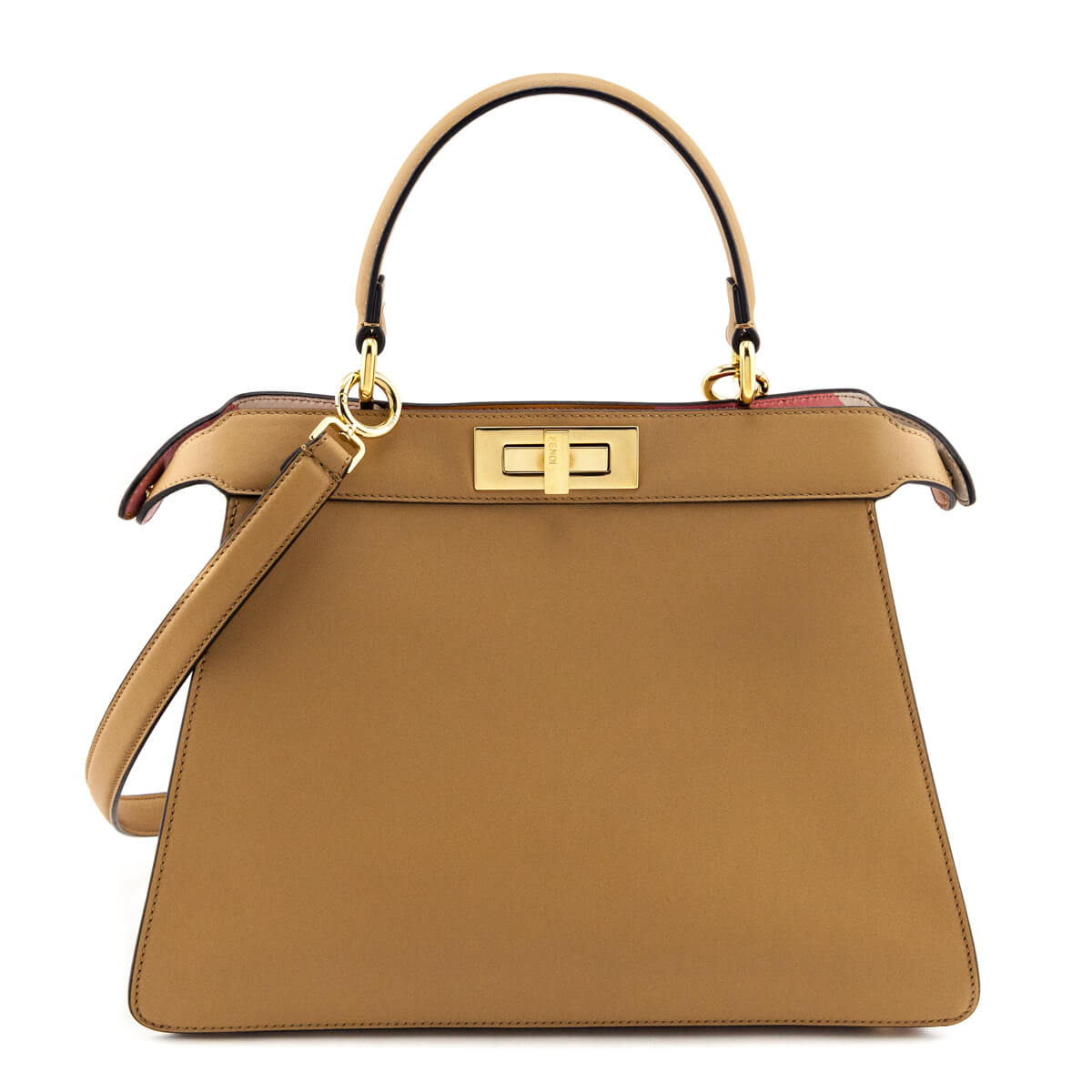 Fendi Miele Scuro Vitello Seta Nappa Medium Peekaboo I SEE U Satchel