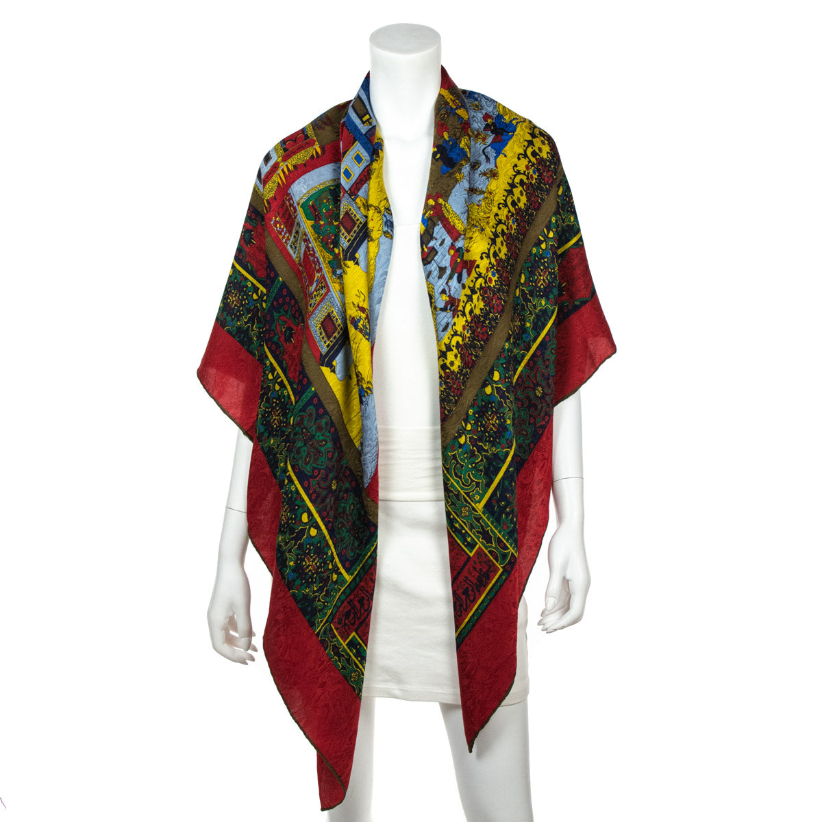 Fendi Red & Multicolored Silk Jacquard Giant Scarf