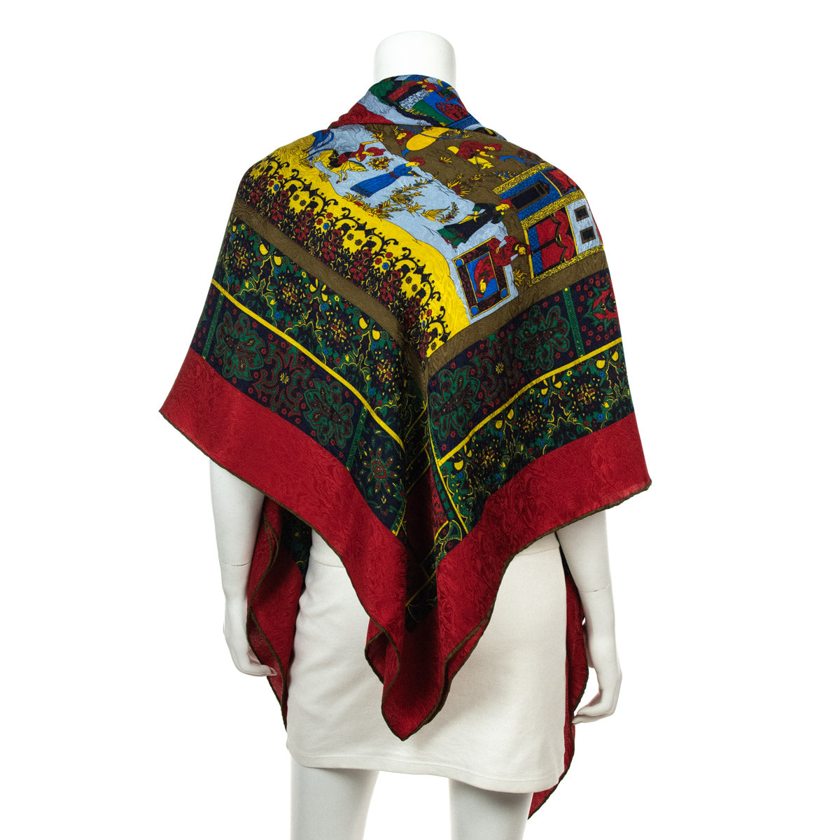 Fendi Red & Multicolored Silk Jacquard Giant Scarf