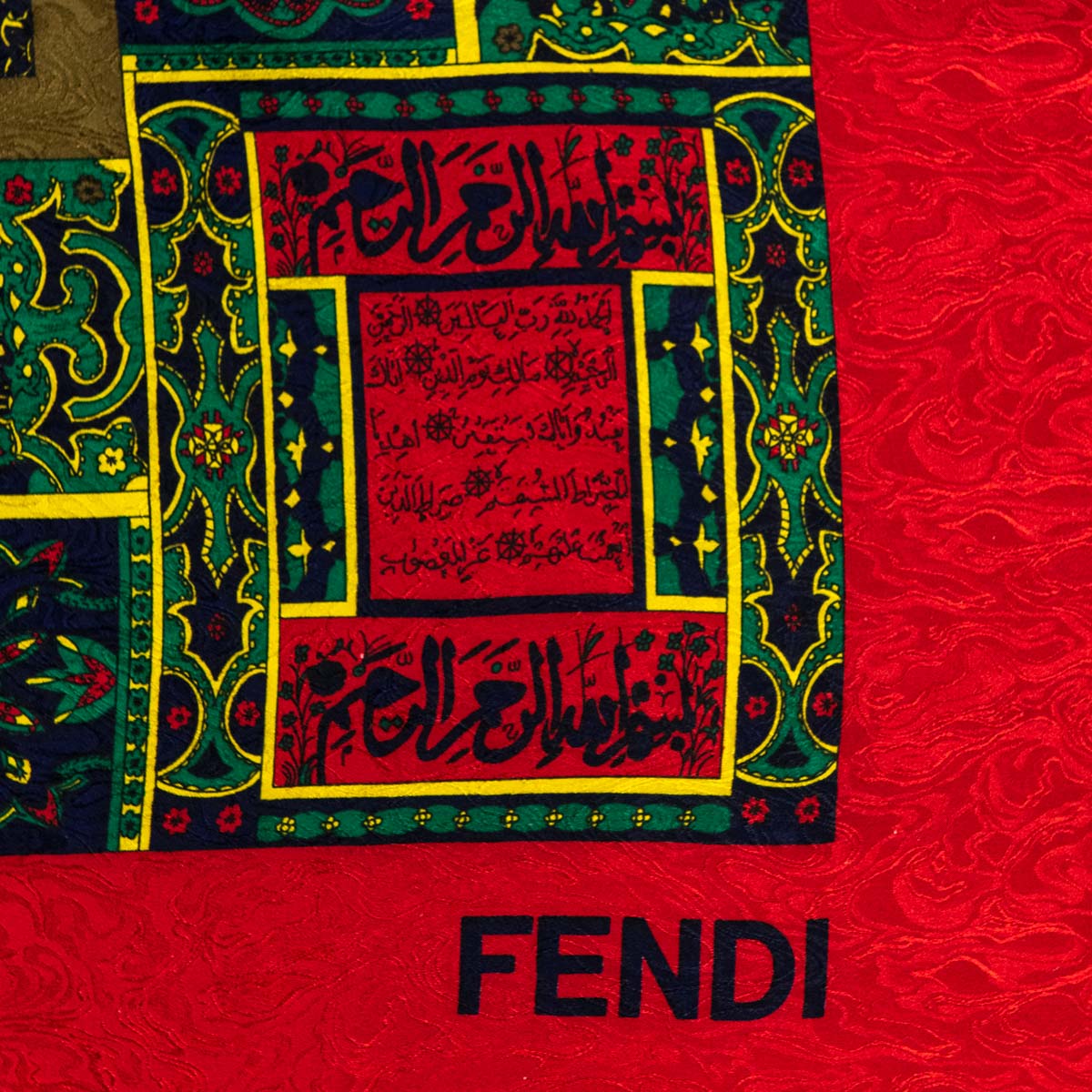 Fendi Red & Multicolored Silk Jacquard Giant Scarf