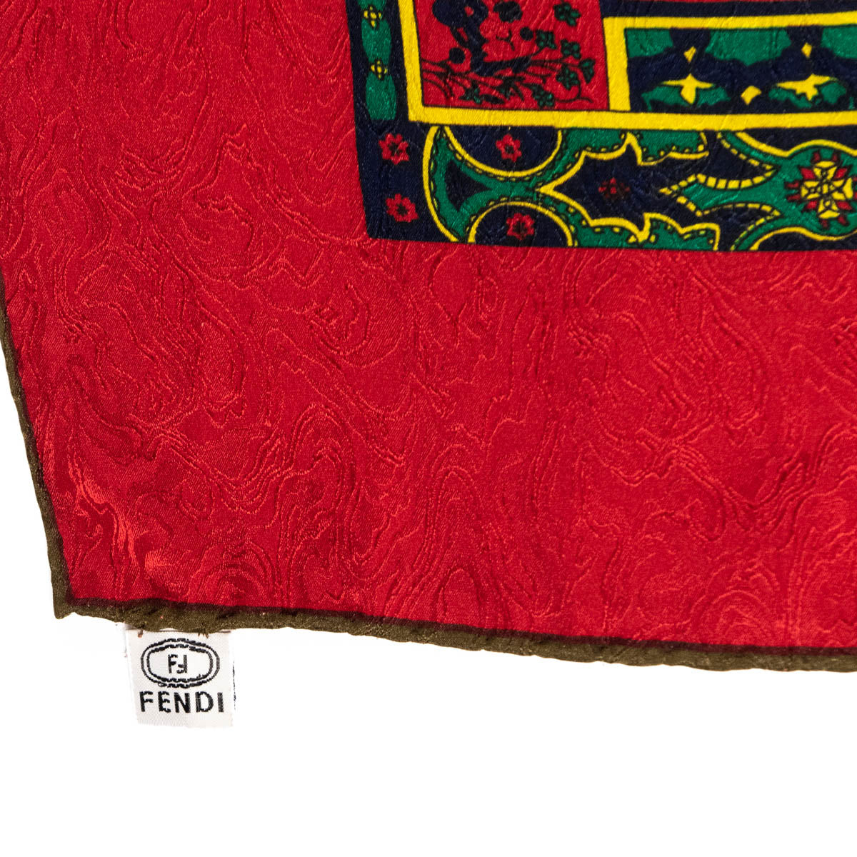 Fendi Red & Multicolored Silk Jacquard Giant Scarf