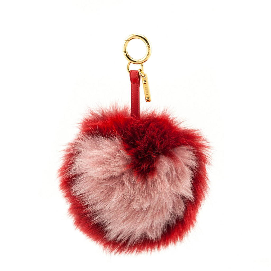 Fendi Red & Pink Fox Fur Heart Pom Pom Bag Charm