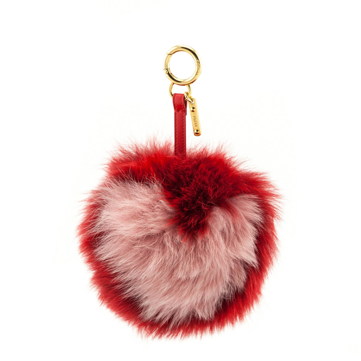 Fendi Red & Pink Fox Fur Heart Pom Pom Bag Charm