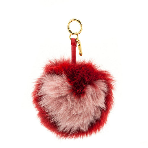 Fendi Red & Pink Fox Fur Heart Pom Pom Bag Charm