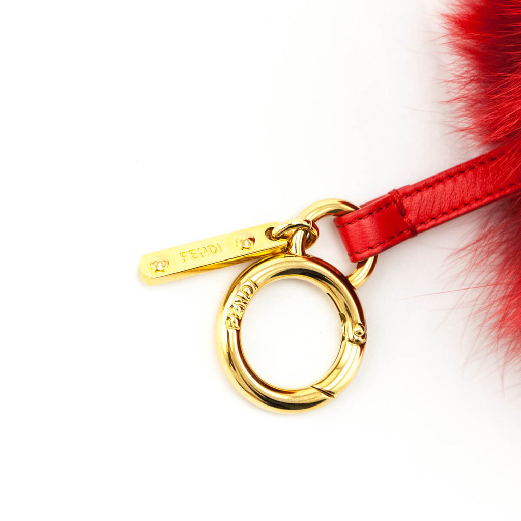 Fendi Red & Pink Fox Fur Heart Pom Pom Bag Charm