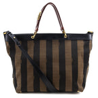 Fendi Tobacco Pequin Striped Vitello Tote