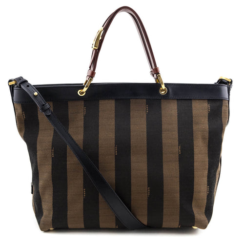 Fendi Tobacco Pequin Striped Vitello Tote