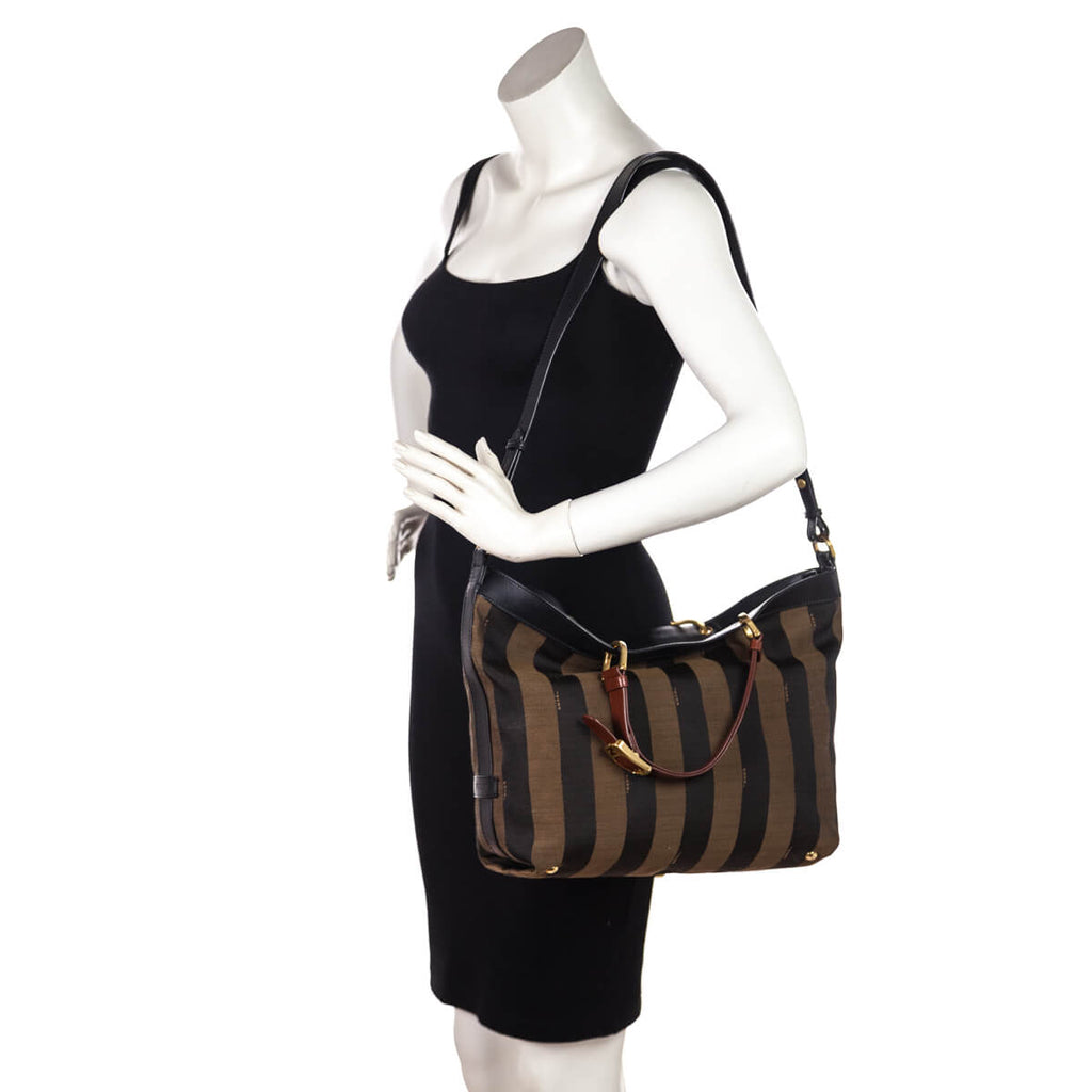 Fendi Tobacco Pequin Striped Vitello Tote