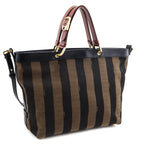 Fendi Tobacco Pequin Striped Vitello Tote