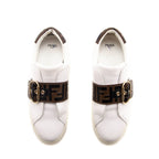 Fendi White Leather Signature Zucca Buckled Low Top Sneakers Size 9.5 | EU 39.5
