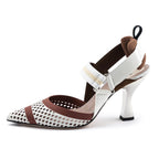 Fendi White & Brown Lasercut Colibri Slingback Pumps Size US 8 | EU 38