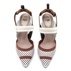 Fendi White & Brown Lasercut Colibri Slingback Pumps Size US 8 | EU 38