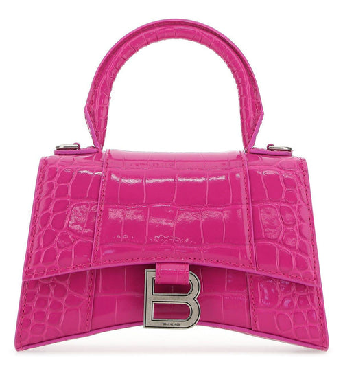 Balenciaga Pink Croc Embossed Hourglass XS Top-handle Bag