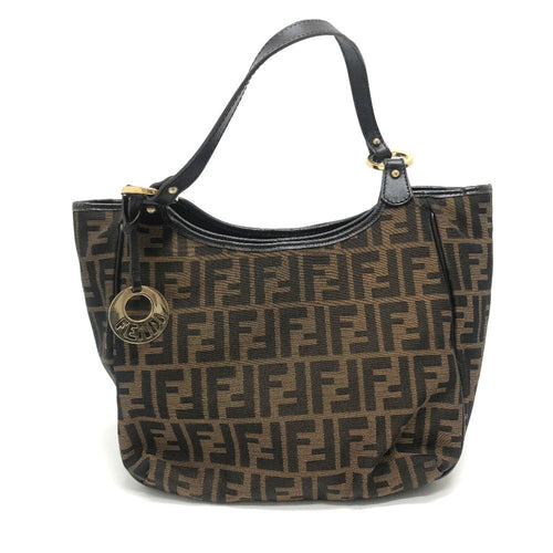 FENDI Tote Bag 8BH156 Canvas / leather Brown typex Gold Metal Zucca logo Logo charm Women
