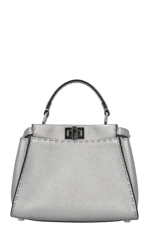 FENDI Peekaboo Bag Mini Leather Silver