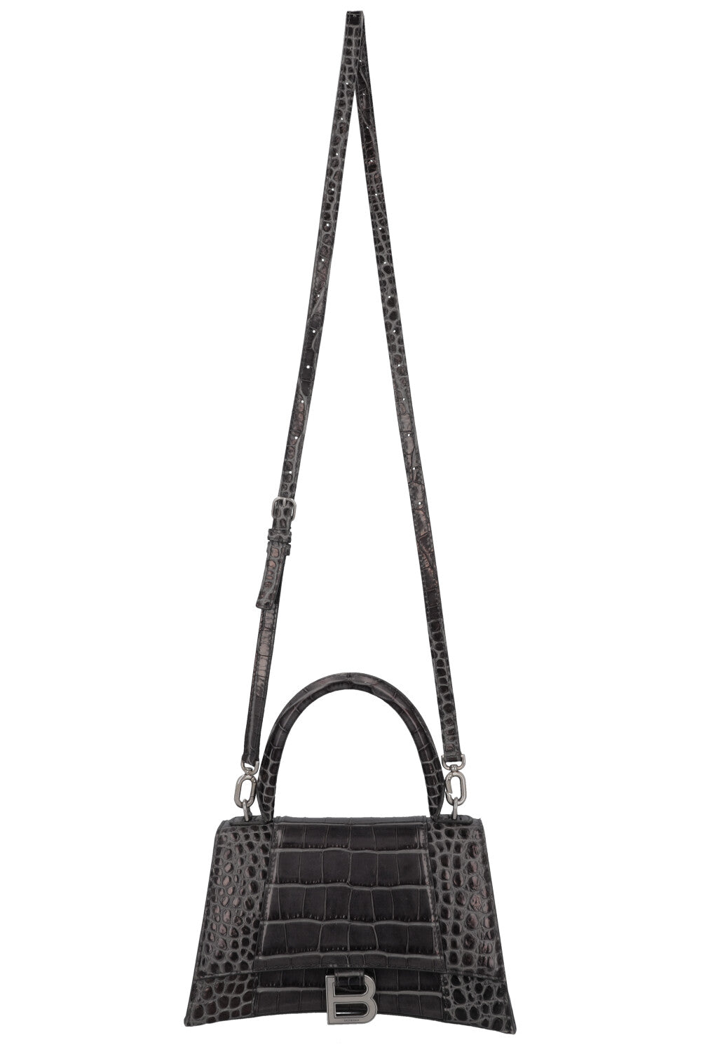 BALENCIAGA Hoursglass S Bag Croc Embossed Grey