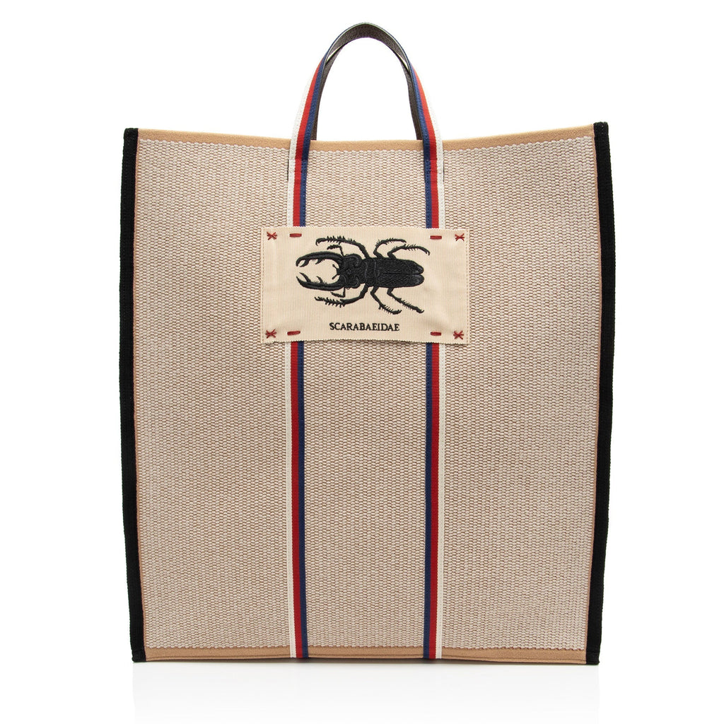 Gucci Canvas Embroidered Floral Vertical Tote (SHF-tGiQY1)