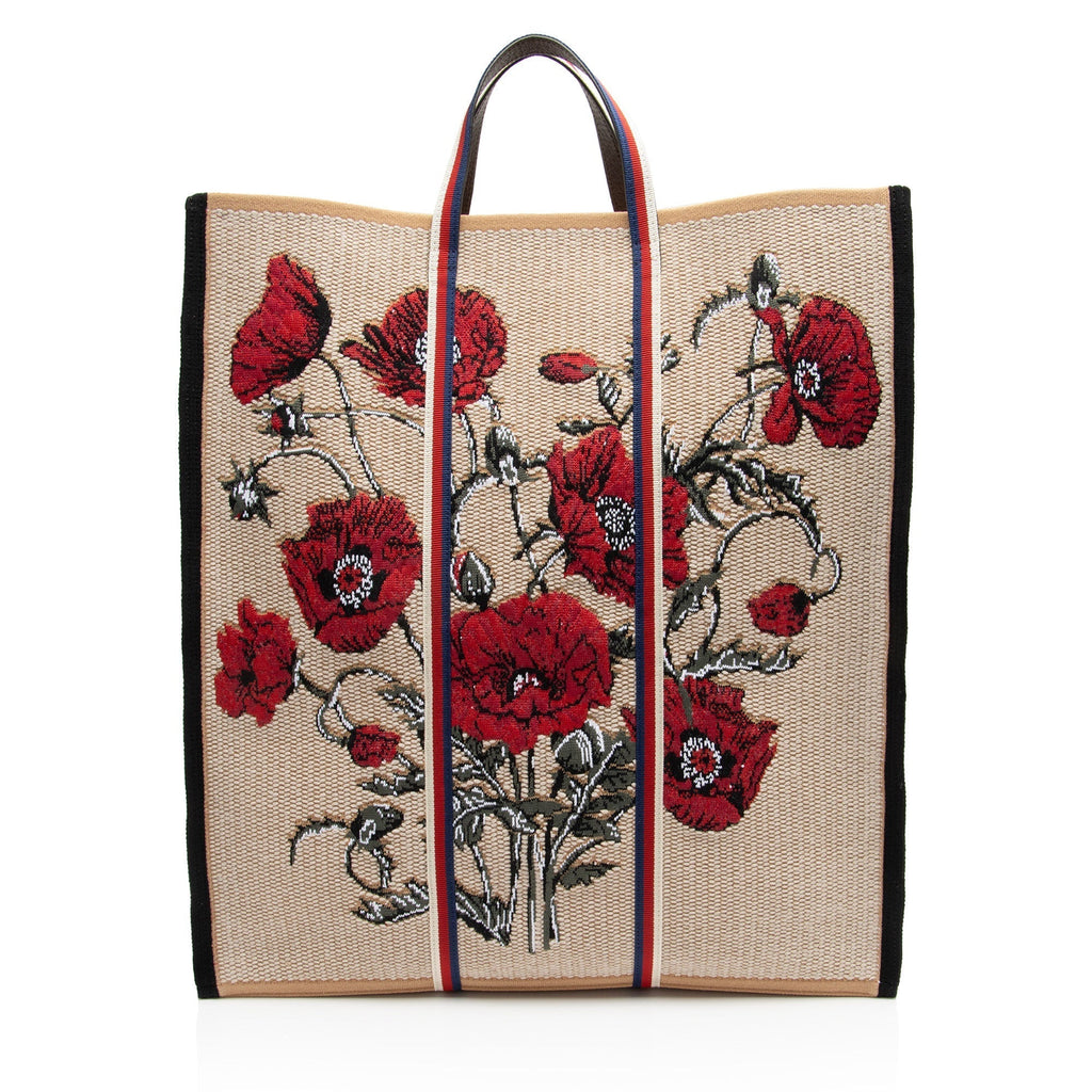 Gucci Canvas Embroidered Floral Vertical Tote (SHF-tGiQY1)