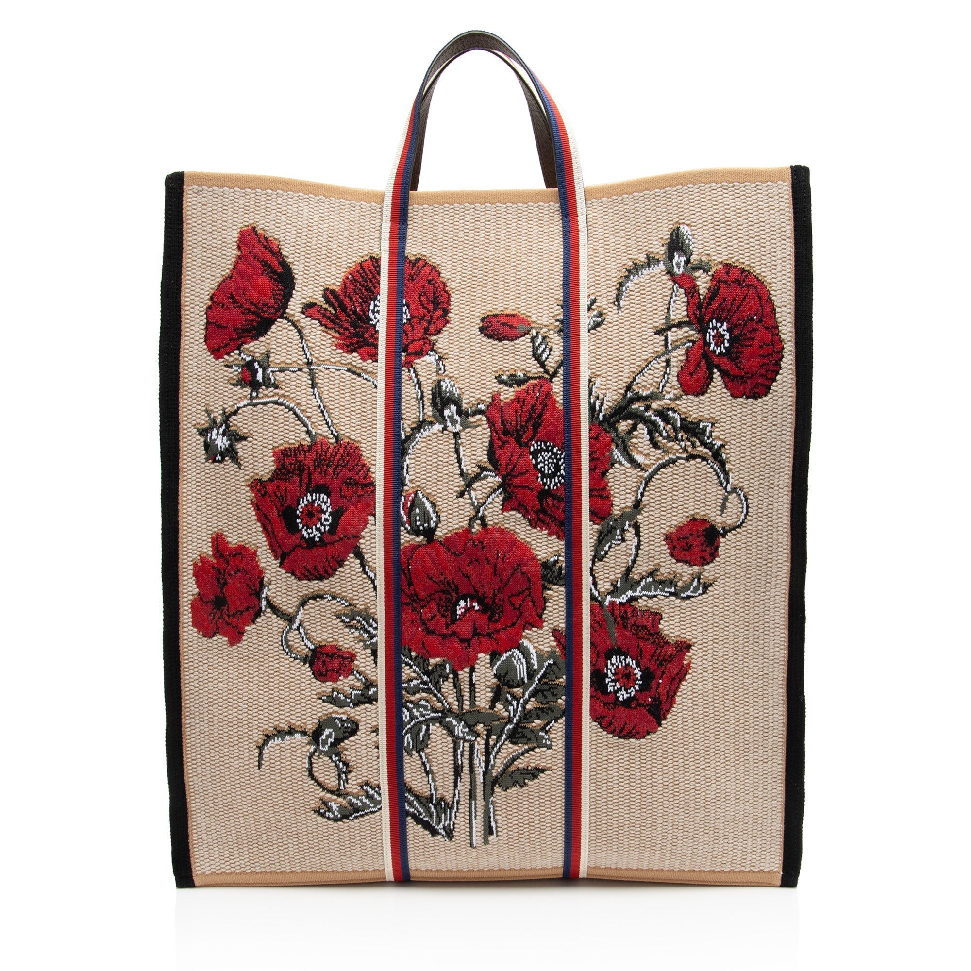 Gucci Canvas Embroidered Floral Vertical Tote (SHF-tGiQY1)