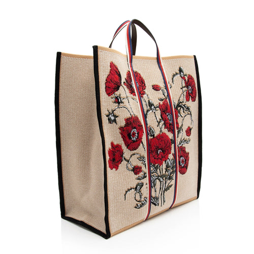 Gucci Canvas Embroidered Floral Vertical Tote (SHF-tGiQY1)