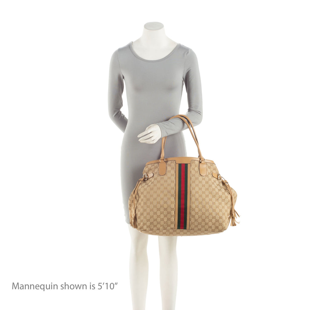 Gucci Vintage GG Canvas Web Tassel Tote (SHF-S7CL5b)