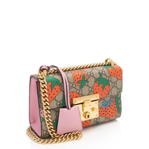 Gucci GG Supreme Strawberry Padlock Small Shoulder Bag (SHF-fvXtPX)