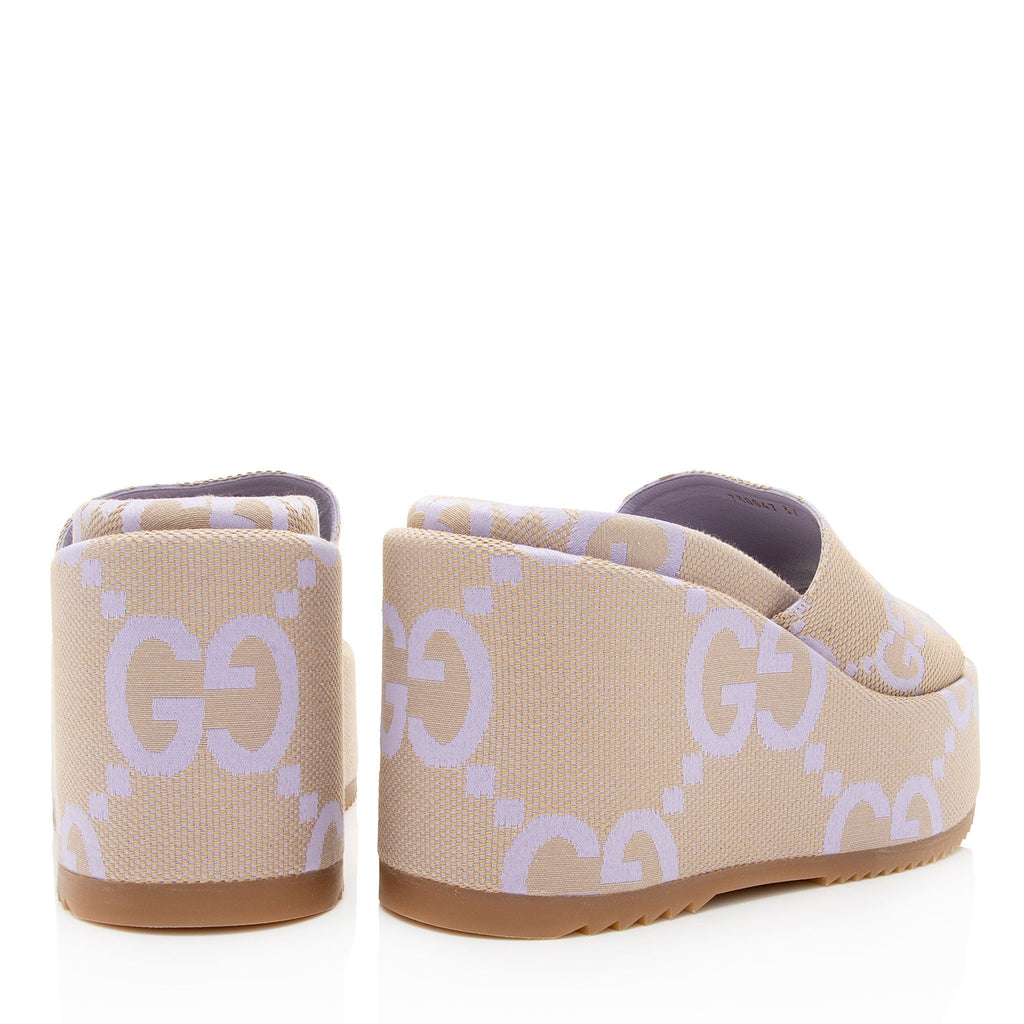 Gucci Jumbo GG Canvas Platform Wedge Slides - Size 7 / 37 (SHF-th537h)