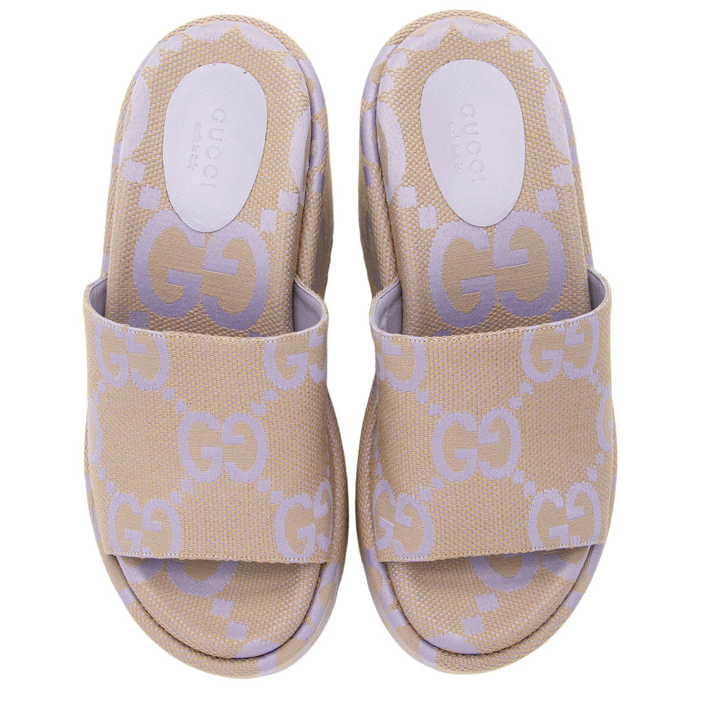 Gucci Jumbo GG Canvas Platform Wedge Slides - Size 7 / 37 (SHF-th537h)