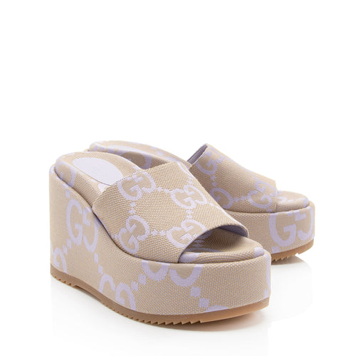 Gucci Jumbo GG Canvas Platform Wedge Slides - Size 7 / 37 (SHF-th537h)