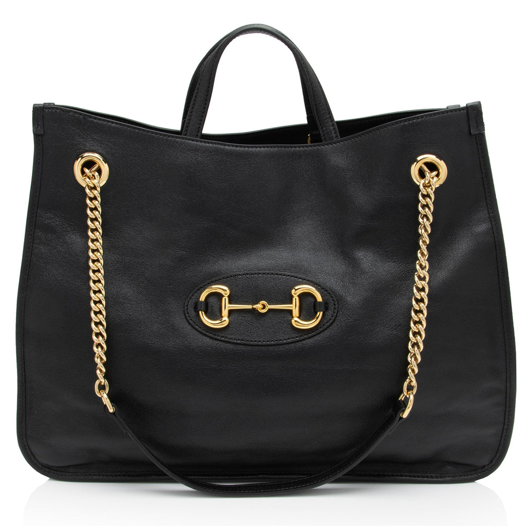 Gucci Leather Horsebit 1955 Chain Large Tote (SHF-LnlXOo)