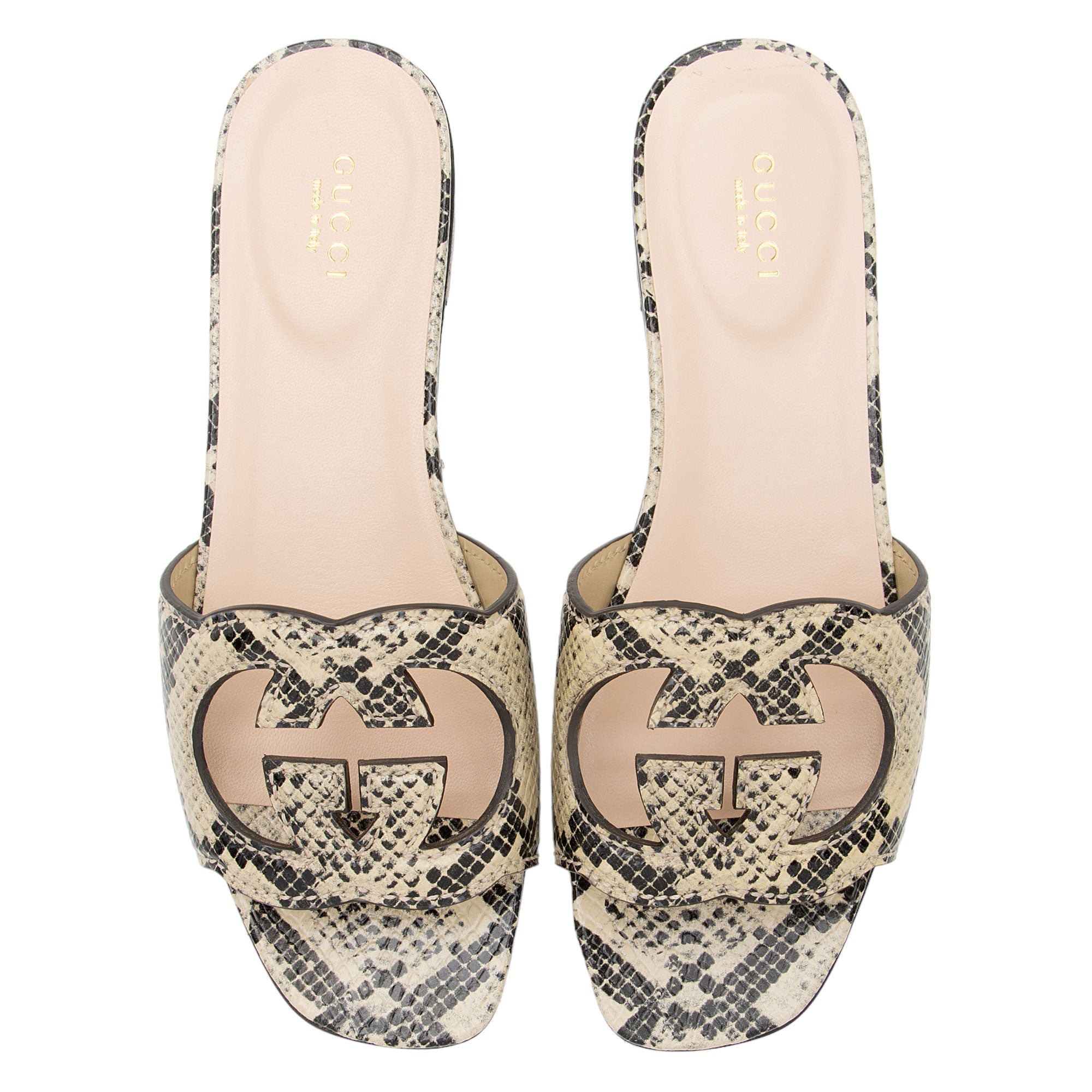 Gucci Python Embossed Leather Interlocking G Cut Out Slide Sandals - Size 7.5 / 37.5 (SHF-iUTWC2)